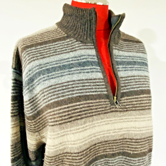 Eddie Bauer Heritage Pullover Sweater Mens XL Tall Brown Stripes Lambswool Blend - Picture 4 of 8